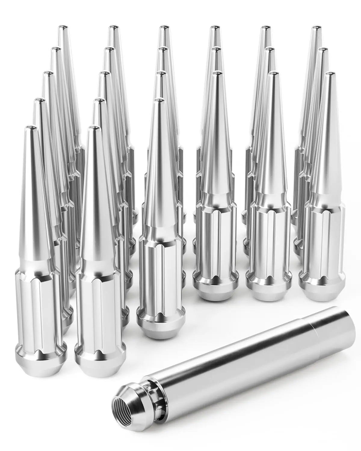 M14X1.5 Spike Lug Nuts - 14Mmx1.5 Wheel Lug Nuts, Set of 24, Chrome
