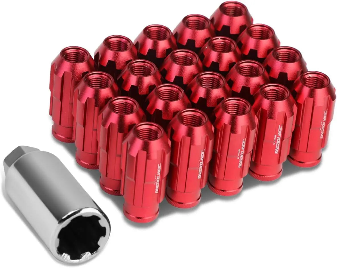 LN-ZTL-9025-15-RD 20Pcs M12 X 1.5 Open End Style Wheel Lug Nuts W/Deep Drive Extension Adapter, 24Mm Od/50Mm H, Red