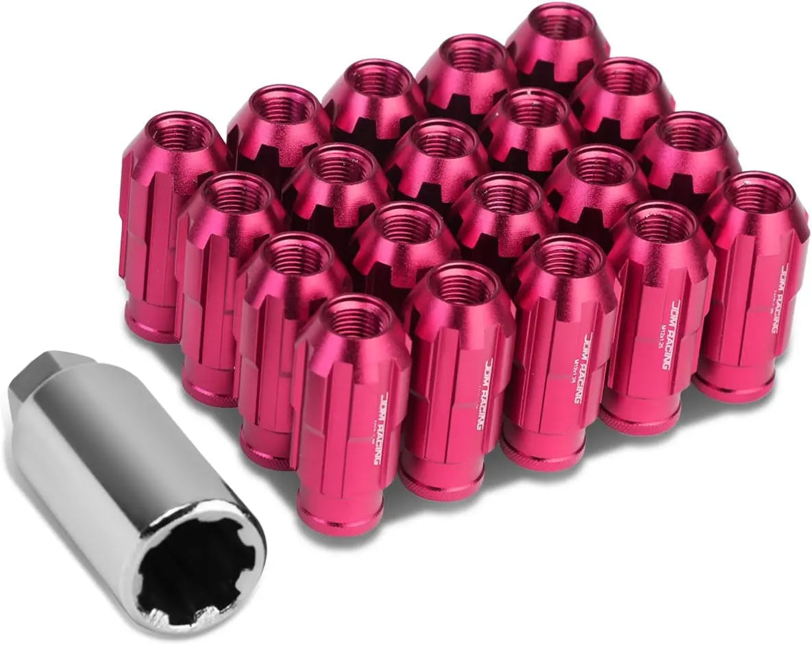 LN-ZTL-9025-15-RD 20Pcs M12 X 1.5 Open End Style Wheel Lug Nuts W/Deep Drive Extension Adapter, 24Mm Od/50Mm H, Red