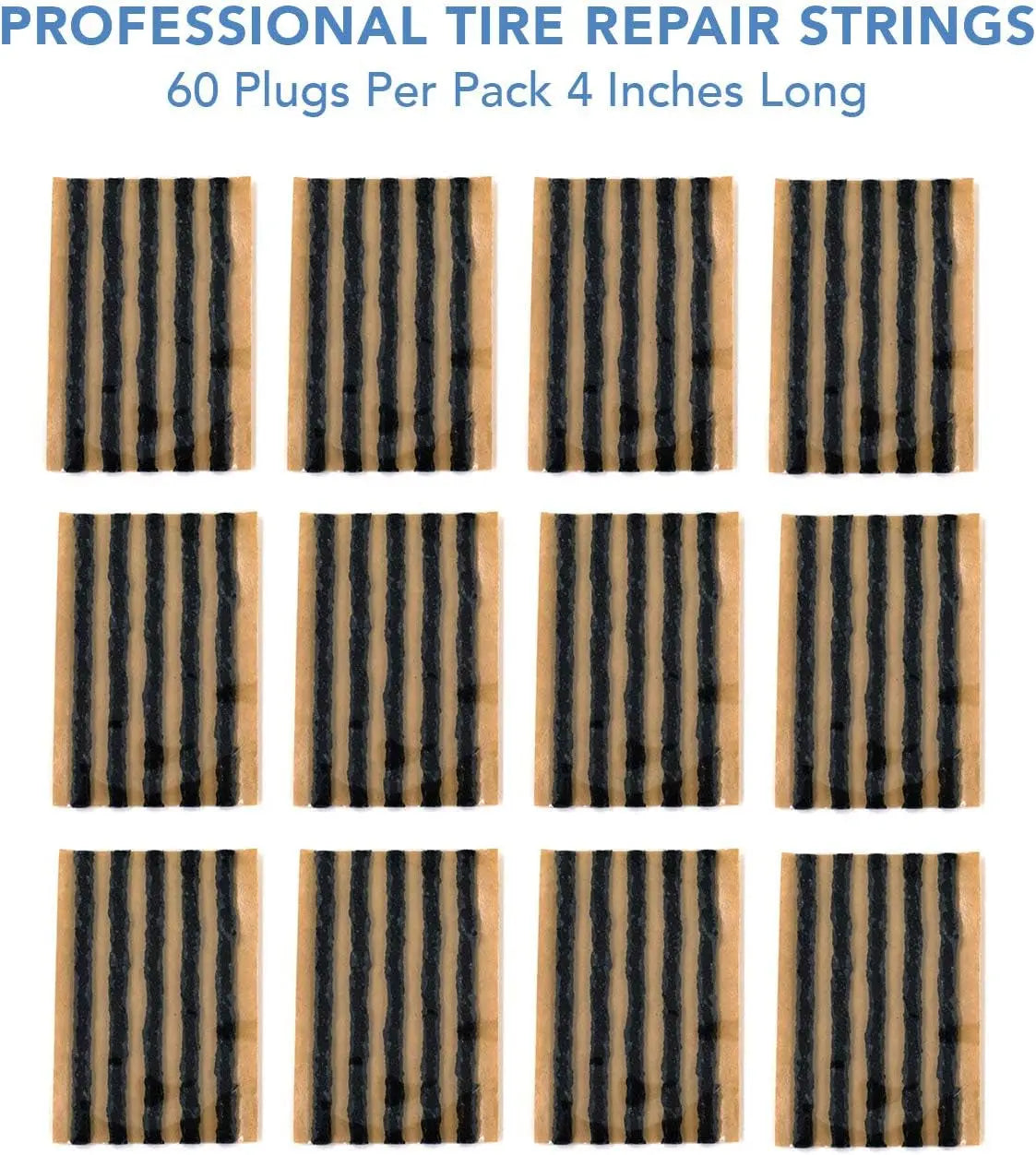 60Pcs 4" Black Tire Repair Strings, Automotive Tool Tire Repair Plugs for Tubeless Off-Road Tires Car, Bike, ATV, UTV, Wheelbarrow, Mower