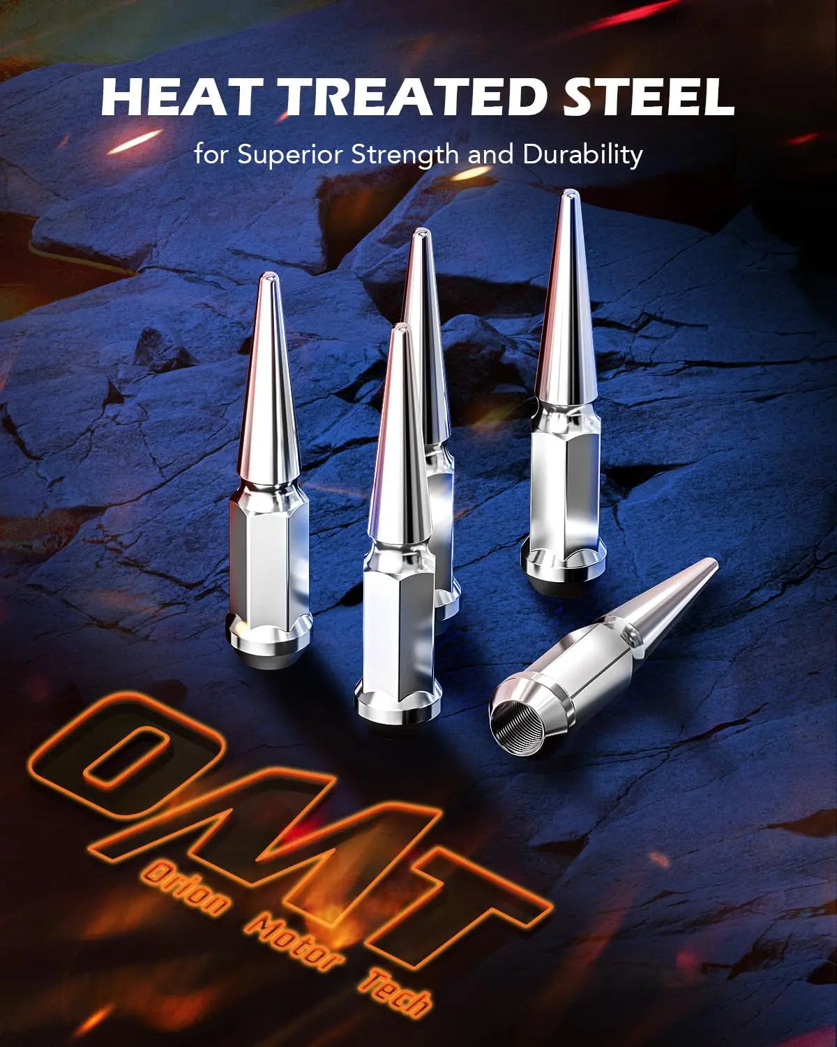 M14X1.5 Spike Lug Nuts - 14Mmx1.5 Wheel Lug Nuts, Set of 24, Chrome