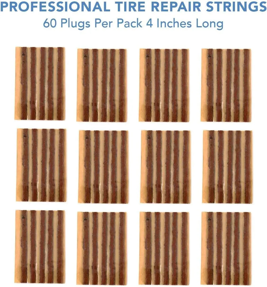 60Pcs 4" Brown Tire Repair Strings, Automotive Tool Tire Repair Plugs for Tubeless Off-Road Tires Car, Bike, ATV, UTV, Wheelbarrow, Mower