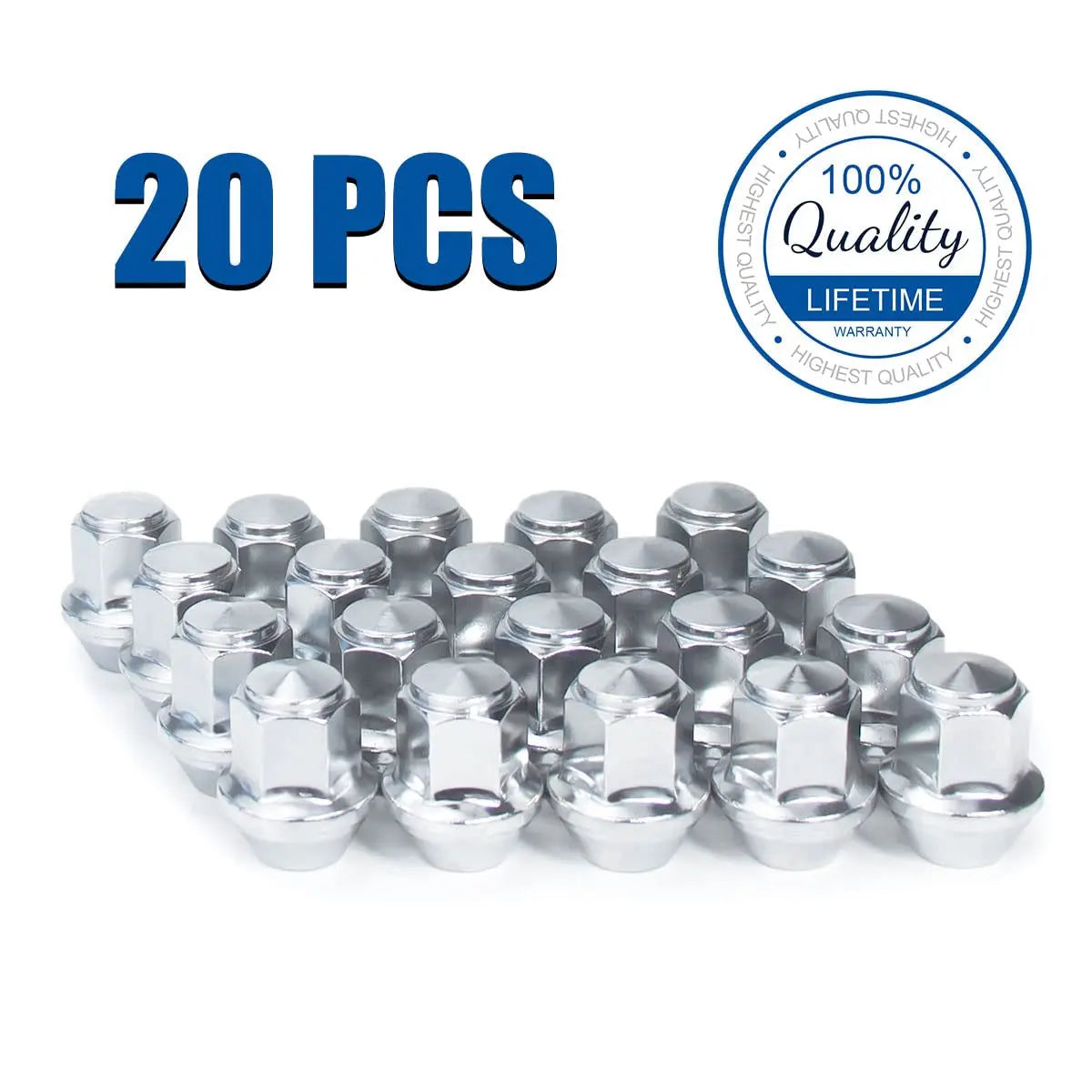 M12X1.5 Lug Nuts 1.25", One-Piece OEM Factory Style Replacement Lug Nuts, Closed End Bulge Acorn Cone Seat 20 Pcs Chrome Lug Nut