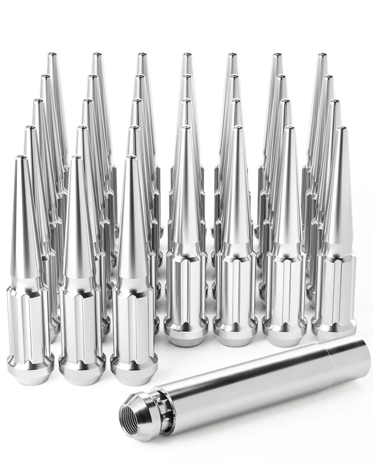 M14X1.5 Spike Lug Nuts - 14Mmx1.5 Wheel Lug Nuts, Set of 24, Chrome