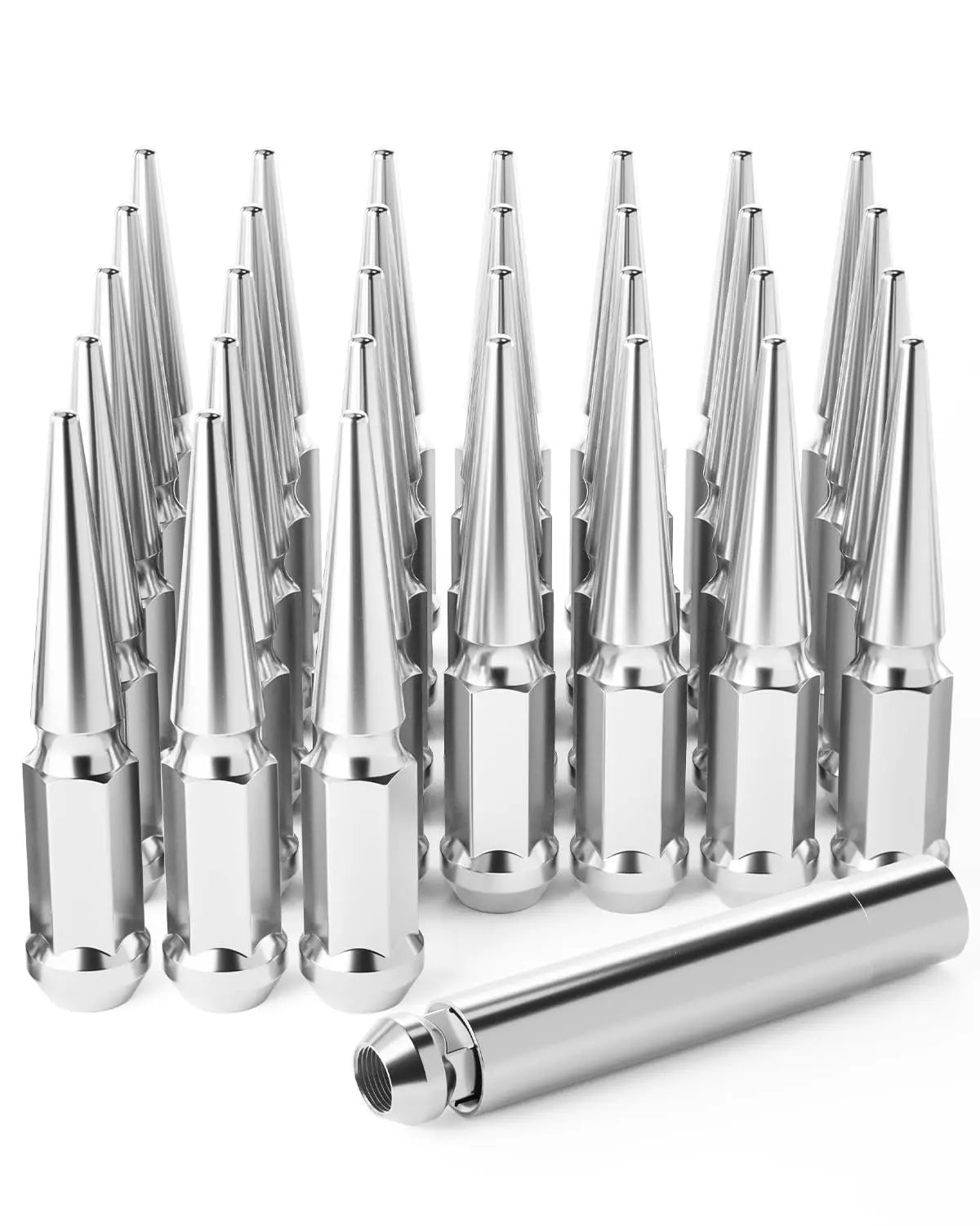 M14X1.5 Spike Lug Nuts - 14Mmx1.5 Wheel Lug Nuts, Set of 24, Chrome