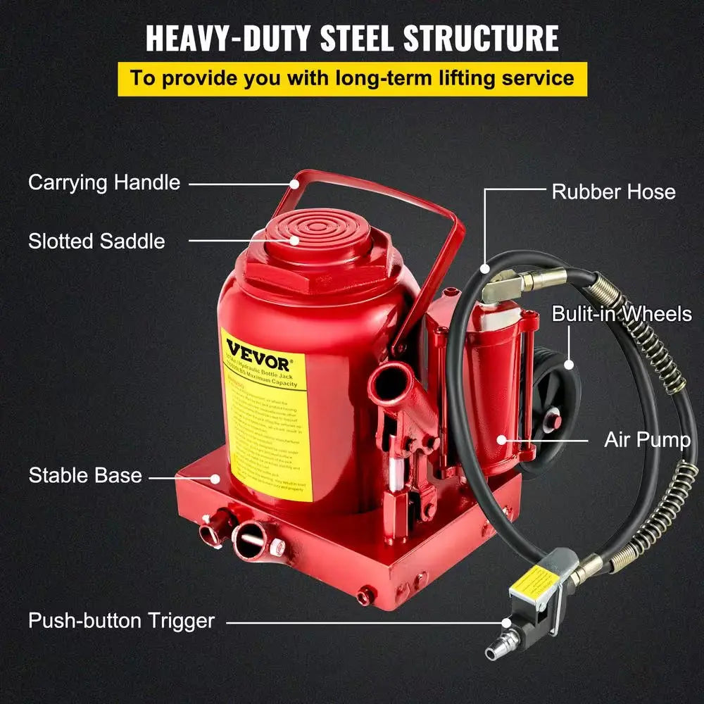 110231 Lbs. 50-Ton Bottle Air Hydraulic Bottle Jack Rugged Steel Construction Heavy-Duty Air Jack