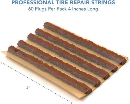 60Pcs 4" Brown Tire Repair Strings, Automotive Tool Tire Repair Plugs for Tubeless Off-Road Tires Car, Bike, ATV, UTV, Wheelbarrow, Mower