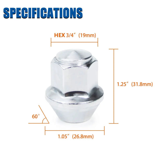 M12X1.5 Lug Nuts 1.25", One-Piece OEM Factory Style Replacement Lug Nuts, Closed End Bulge Acorn Cone Seat 20 Pcs Chrome Lug Nut
