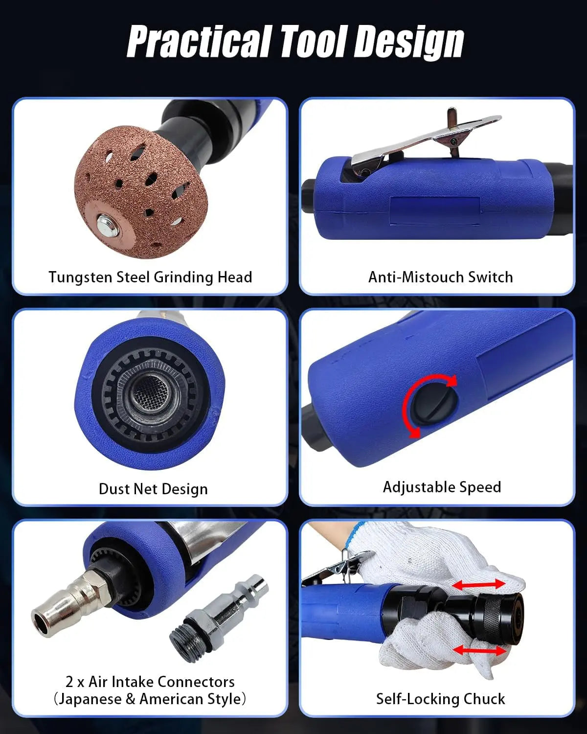 Low Speed Air Tire Buffer, 2500Rpm Pneumatic Tire Buffing Tool, Tire Repair Polish Grinder Patch Tools Kit, Automatic Buffing Polishing Wheel Machine (With 2 Air Inlet Connectors)