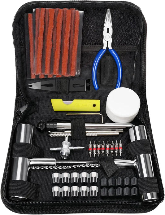 Tire Repair Kit, 46PCS Heavy Duty Tire Patch Kit with Plugs,Tire Plug Kit,Tire Repair Tools for Car Truck Motorcycle ATV UTV Automotive Off-Road. (Bag)