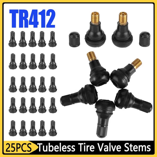 10/25Pcs TR412 Snap-In Black Rubber Tubeless Tire Tyre Valve Stems for ATV Car Motorcycle Tubeless Tire Valve Stems