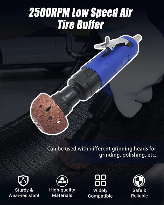 Low Speed Air Tire Buffer, 2500Rpm Pneumatic Tire Buffing Tool, Tire Repair Polish Grinder Patch Tools Kit, Automatic Buffing Polishing Wheel Machine (With 2 Air Inlet Connectors)