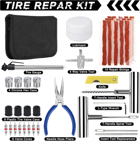 Tire Repair Kit, 46PCS Heavy Duty Tire Patch Kit with Plugs,Tire Plug Kit,Tire Repair Tools for Car Truck Motorcycle ATV UTV Automotive Off-Road. (Bag)