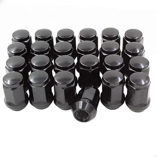24 Pcs M14X1.5 14X1.5 Thread Bulge Acorn 35Mm 1.38" Long Lug Nuts Black 3/4" 19Mm Hex Fits Jeep Wagoneer ｜ Grand Wagoneer ｜ 2019+ Ram 1500