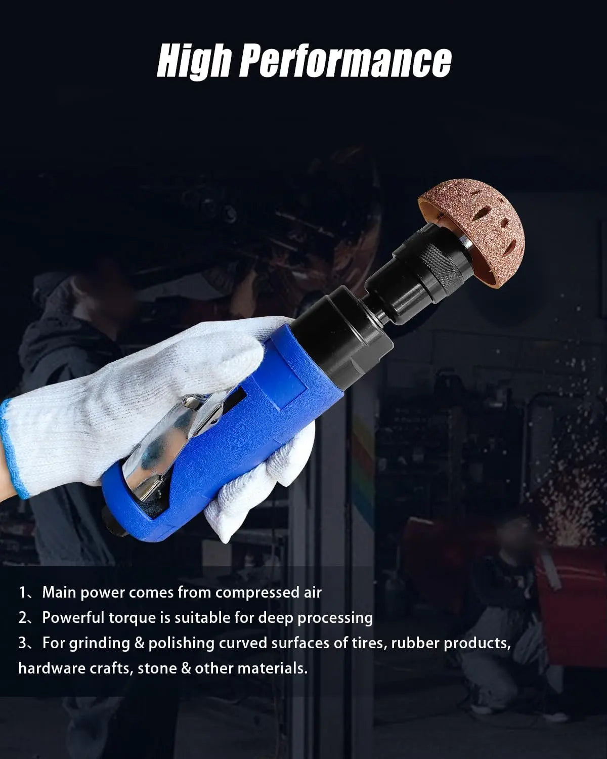 Low Speed Air Tire Buffer, 2500Rpm Pneumatic Tire Buffing Tool, Tire Repair Polish Grinder Patch Tools Kit, Automatic Buffing Polishing Wheel Machine (With 2 Air Inlet Connectors)