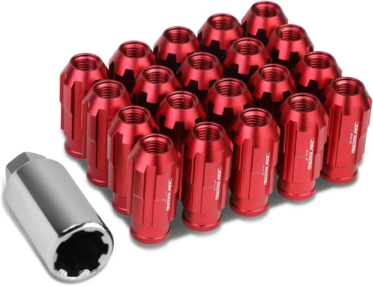 LN-ZTL-9025-15-RD 20Pcs M12 X 1.5 Open End Style Wheel Lug Nuts W/Deep Drive Extension Adapter, 24Mm Od/50Mm H, Red